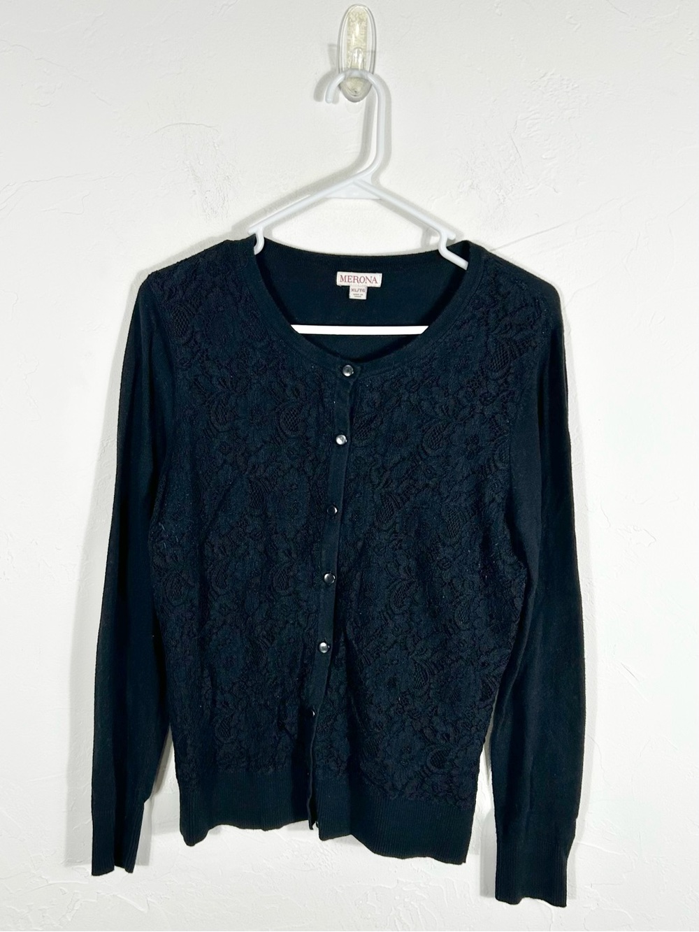 Merona Black Lace Overlay Button-Down Cardigan Sweater Size XL